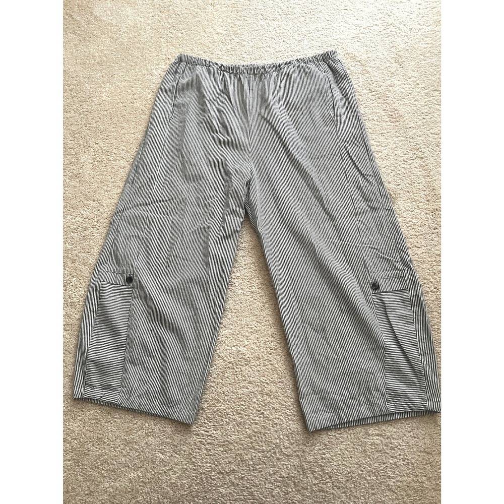 NWOT Lisa Bayne Barrel Pants Striped Pull On Linen Cotton Blend XL